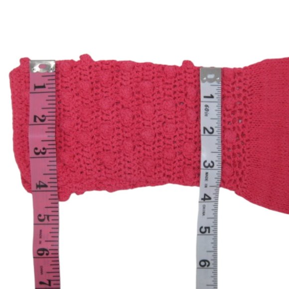Handknit Cardigan Raised Popcorn Design Trim Bright Rose Womens Button Up L / XL - Picture 14 of 15